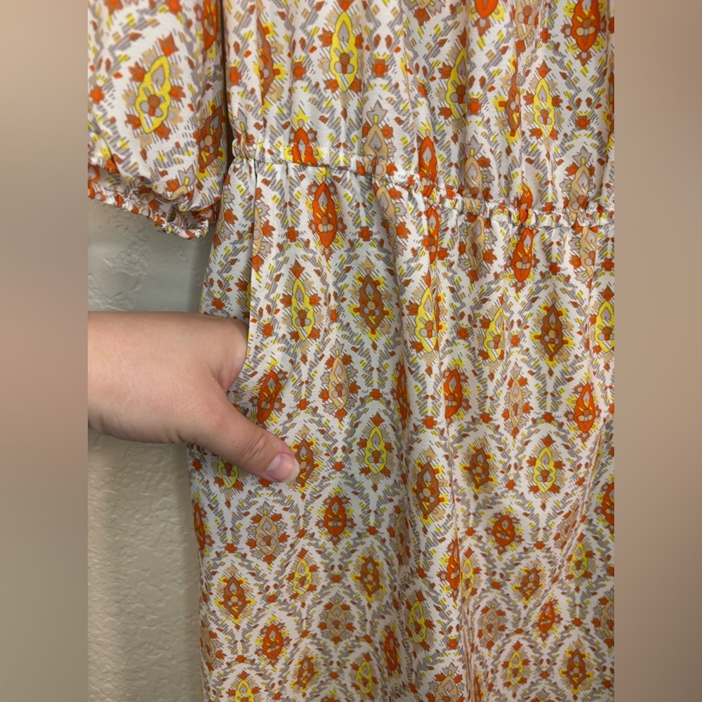 Sanctuary Elle Off Shoulder Boho Orange and Cream Print Dress Size L - Picture 9 of 12